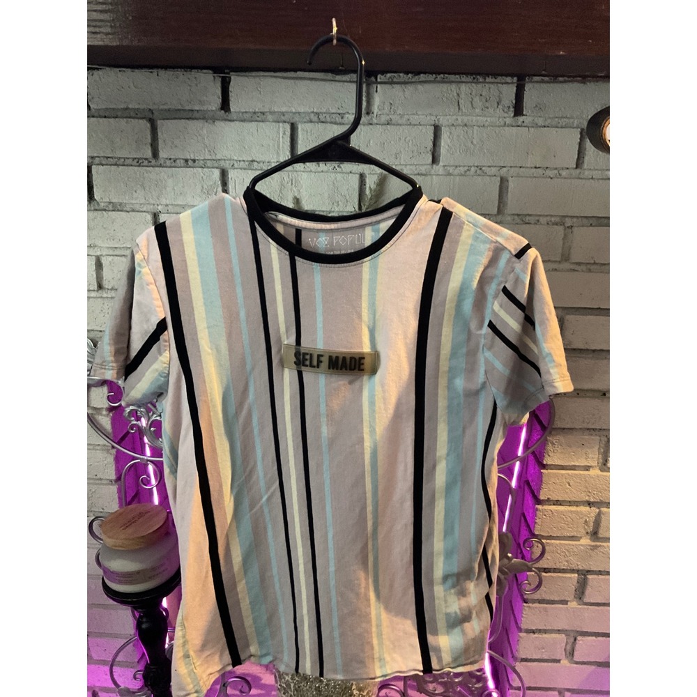 Vox Populi For The People Mens Small Self Made Striped Ringer T-Shirt Blue Tan